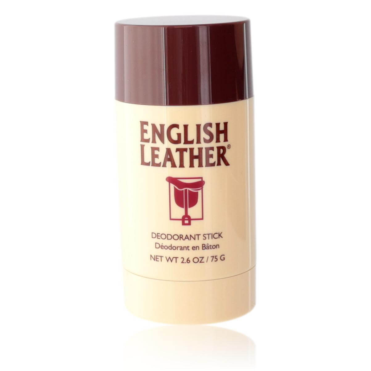 English Leather by Dana, 2.6 oz Deodorant Stick for Men, elegant packaging showcasing a bold scent.
