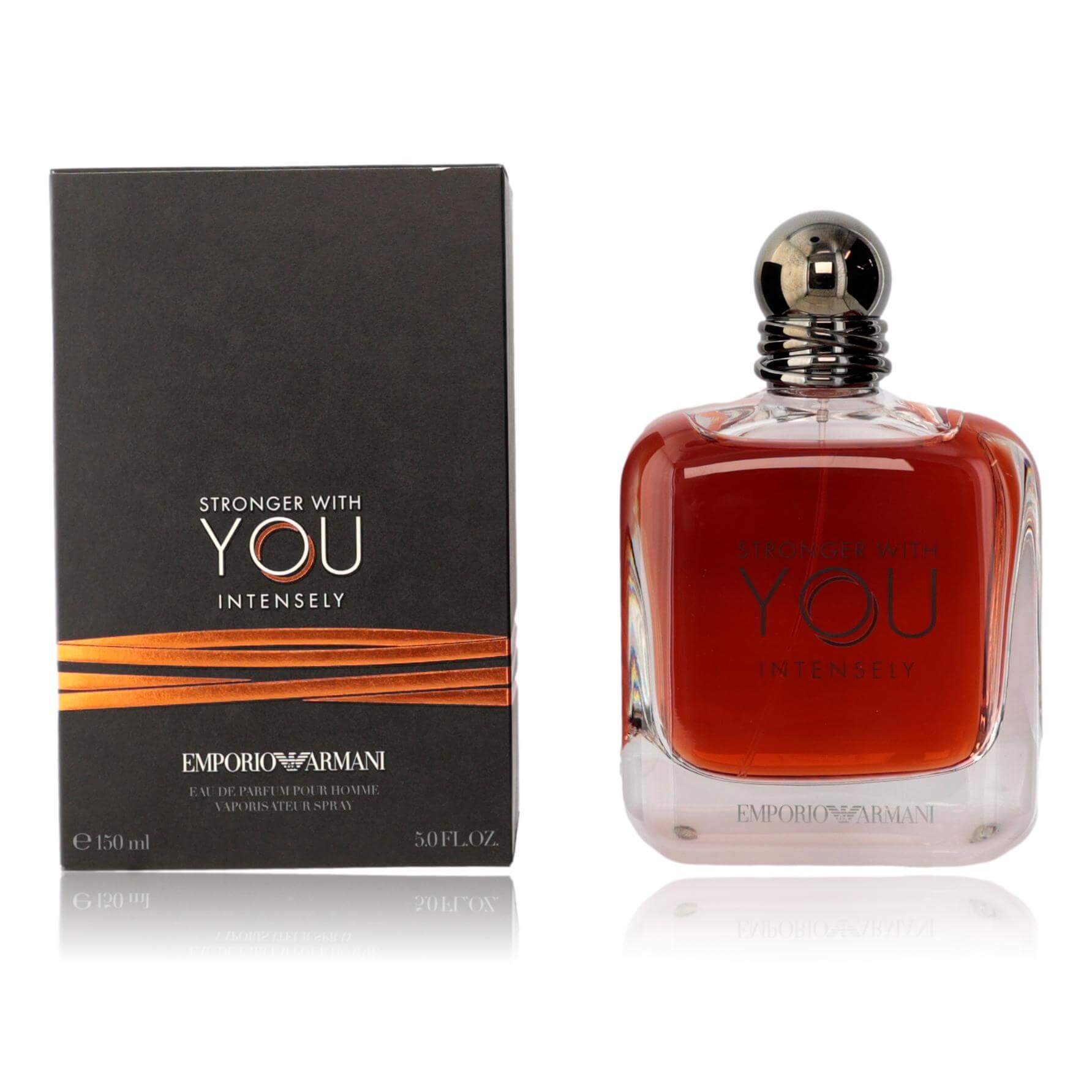 Men's EDP spray bottle with red glass and silver cap, with matching box.
