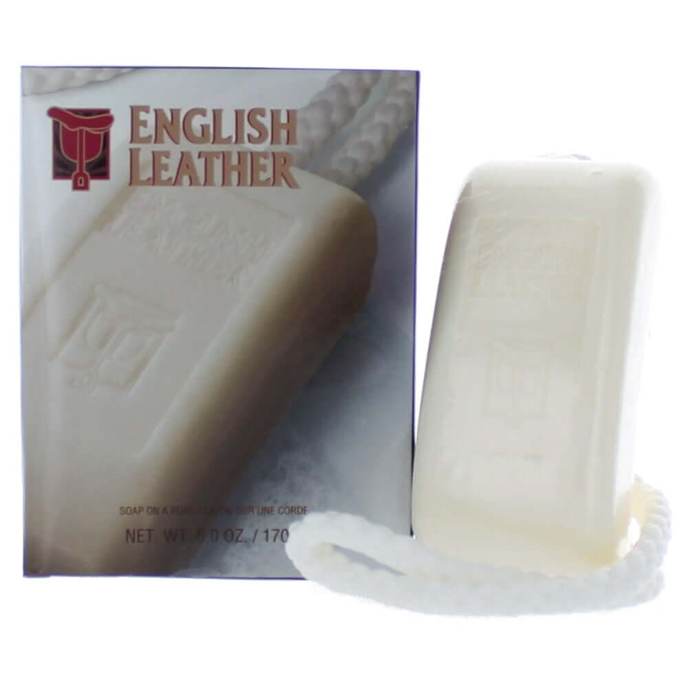English Leather soap bar on a rope, off-white