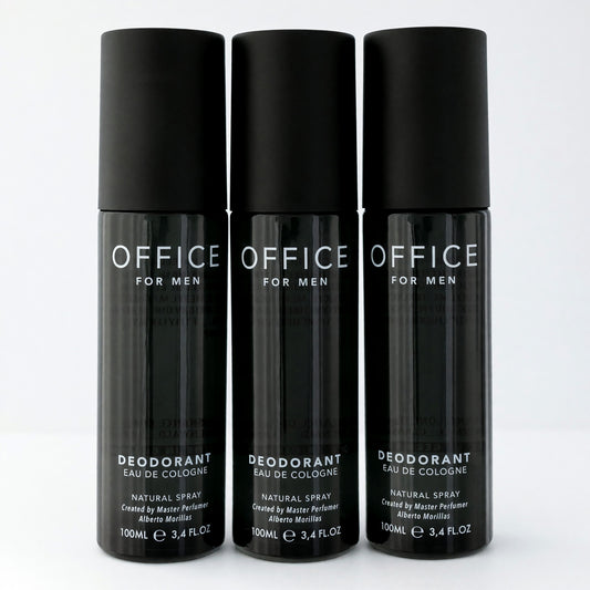 Men's deodorant spray set: three black Office bottles, natural spray, 100ml each