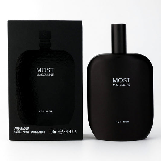 Men's Fragrance One Most Masculine extrait de parfum spray, black bottle with cap and box