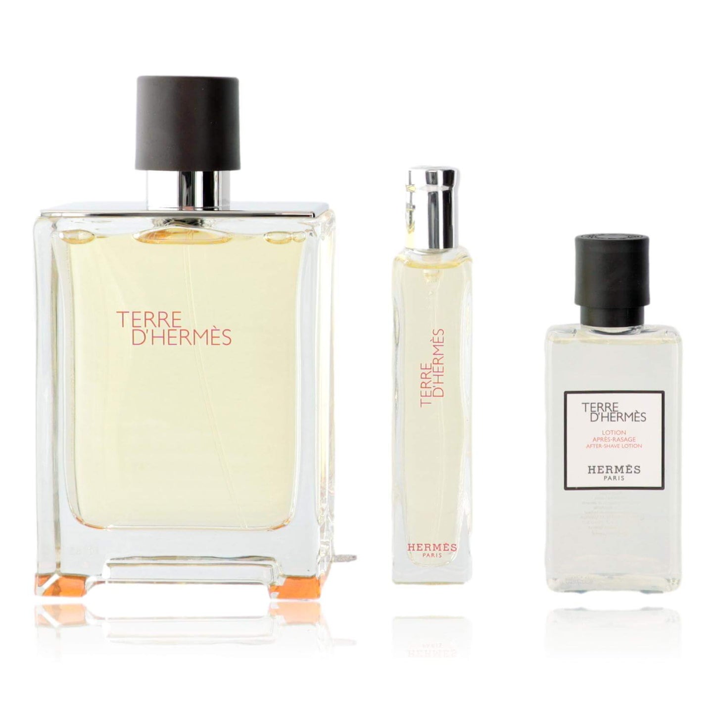 Men’s Terre d'Hermes perfume gift set with three bottles and black caps