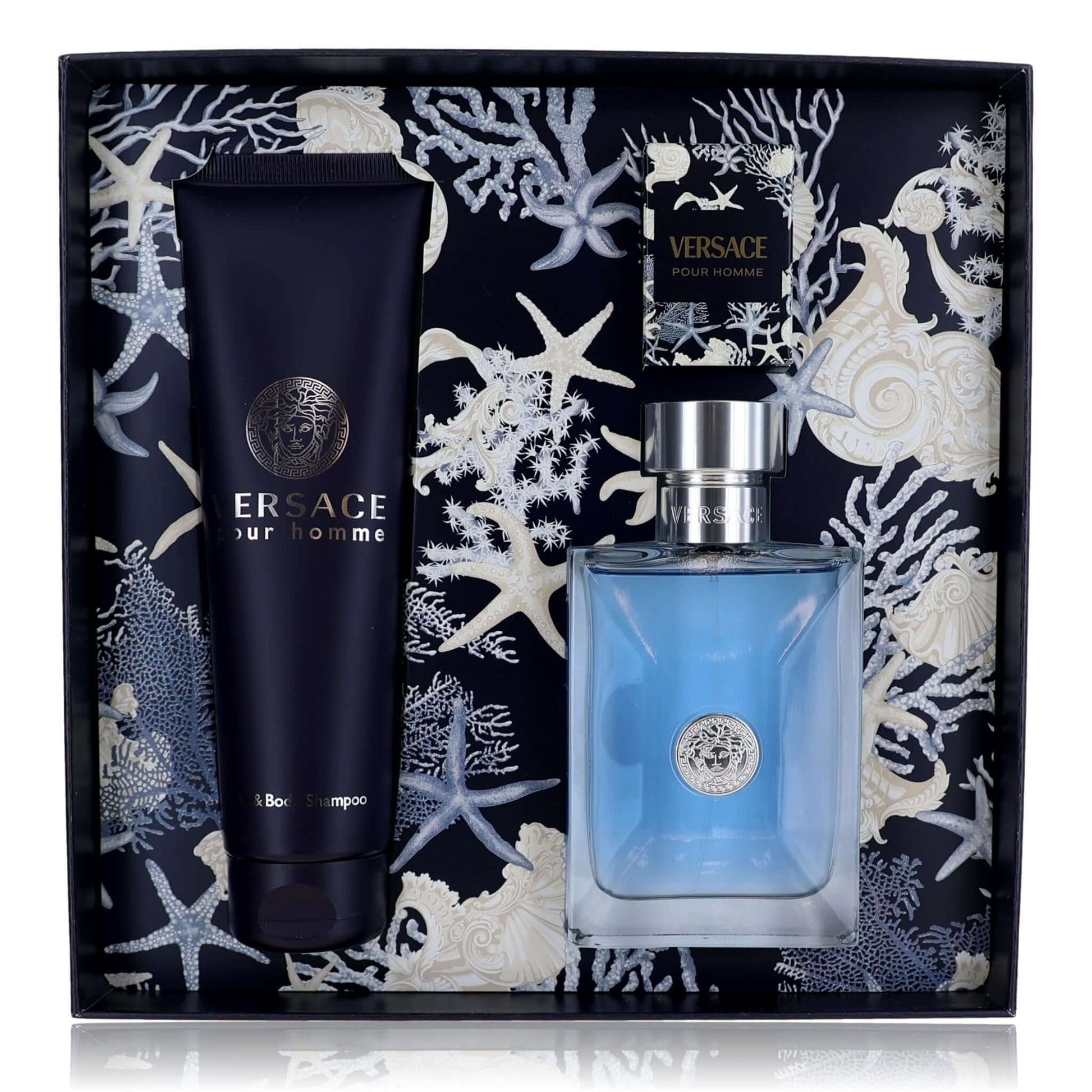 3-piece men’s fragrance gift set with mini spray bottle and grooming tube in box