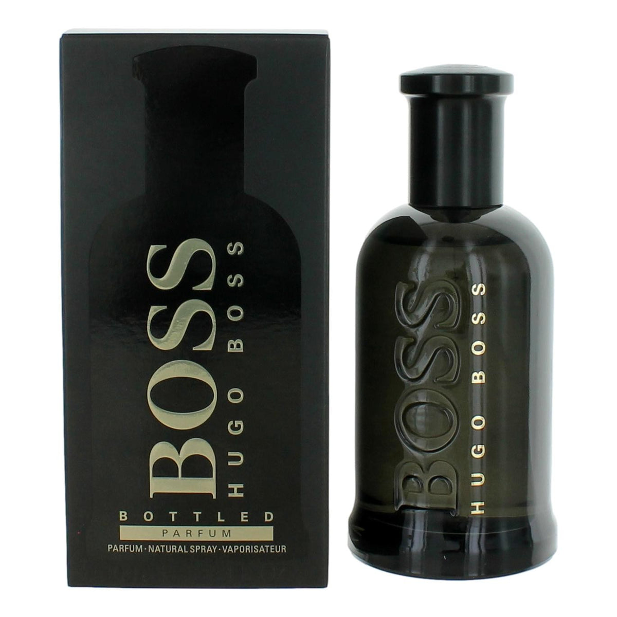 Boss Bottled by Hugo Boss men's parfum spray bottle with dark glass and cap