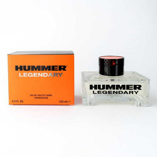 Men's EDT spray bottle, clear glass with black cap, Hummer Legendary orange box
