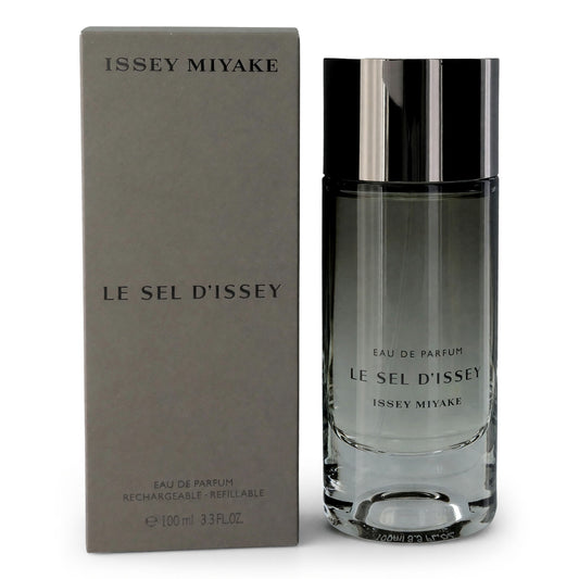Men's eau de parfum spray set with gray box and clear bottle, silver cap