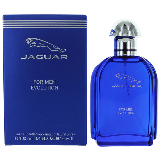 Men's EDT spray bottle and box, blue glass with chrome cap