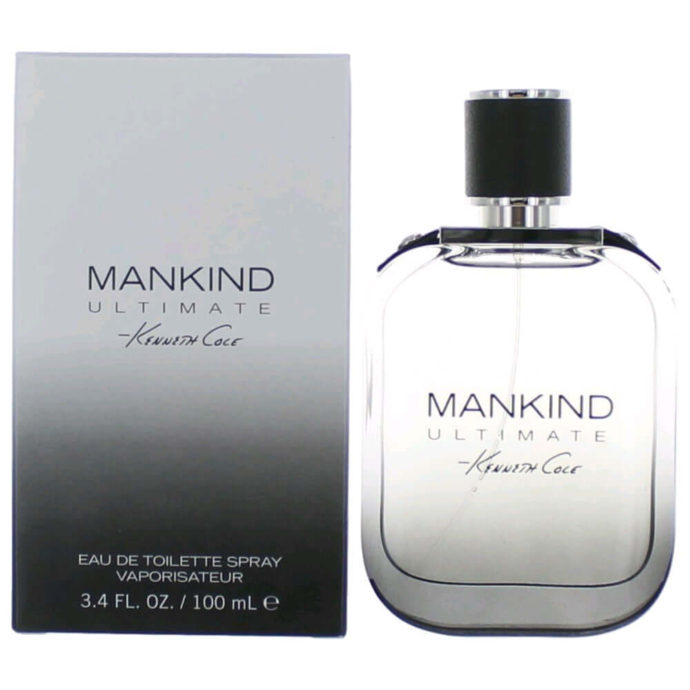 Mankind Ultimate by Kenneth Cole, 3.4 oz EDT Spray for Men with packaging and bottle display.