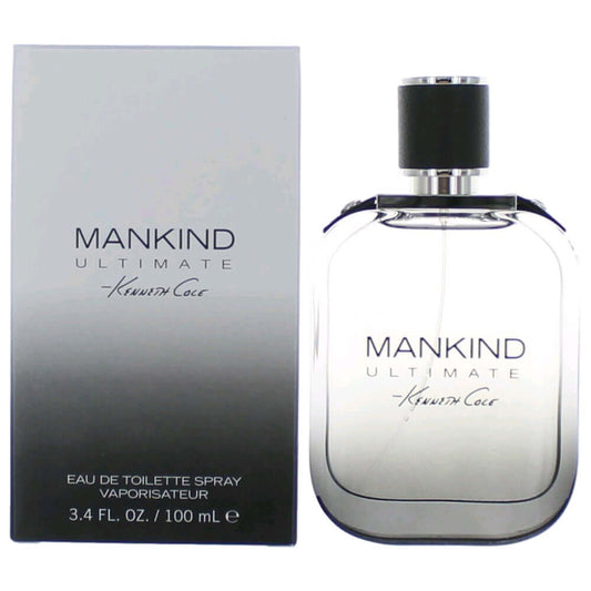 Mankind Ultimate by Kenneth Cole, 3.4 oz EDT Spray for Men with packaging and bottle display.