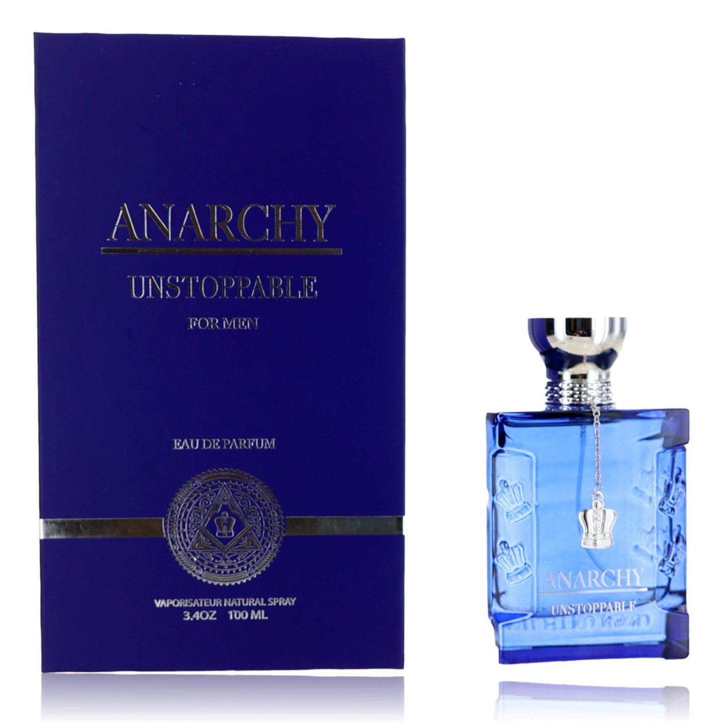 Anarchy Unstoppable eau de parfum spray bottle with matching blue box