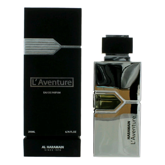 Men's L'Aventure eau de parfum spray bottle with black box, 6.7 fl oz