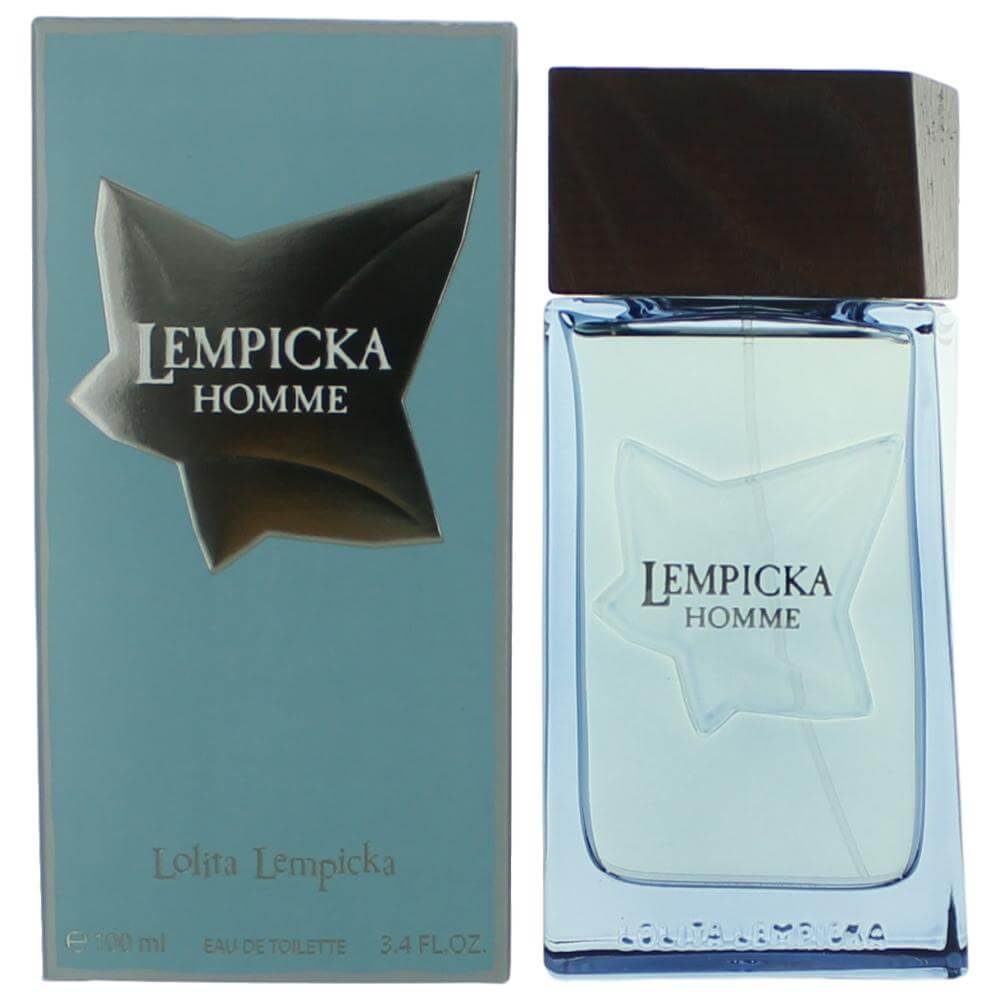 Men's EDT spray bottle with star label, shown with teal presentation box