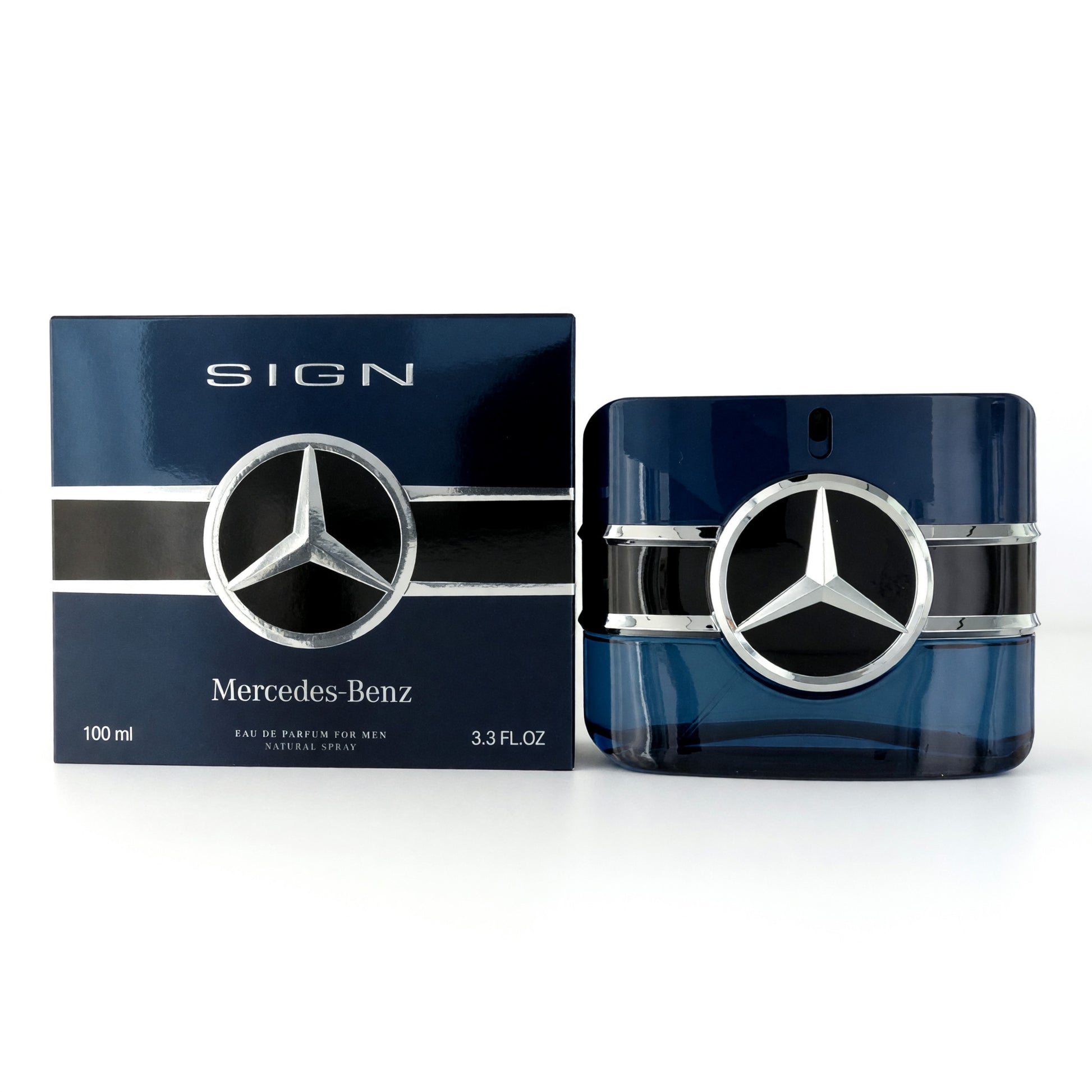 Mercedes-Benz Sign men's EDP spray bottle with Mercedes logo, dark blue glass, 3.3 fl oz
