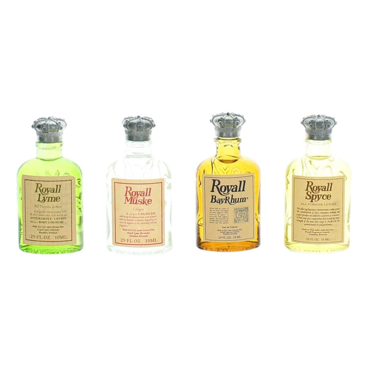 The Heritage Collection by Royall Fragrances, 4 Piece Mini Set for Men with Royall Lyme, Royall Muske, Royall BayRhum, Royal Spyce.