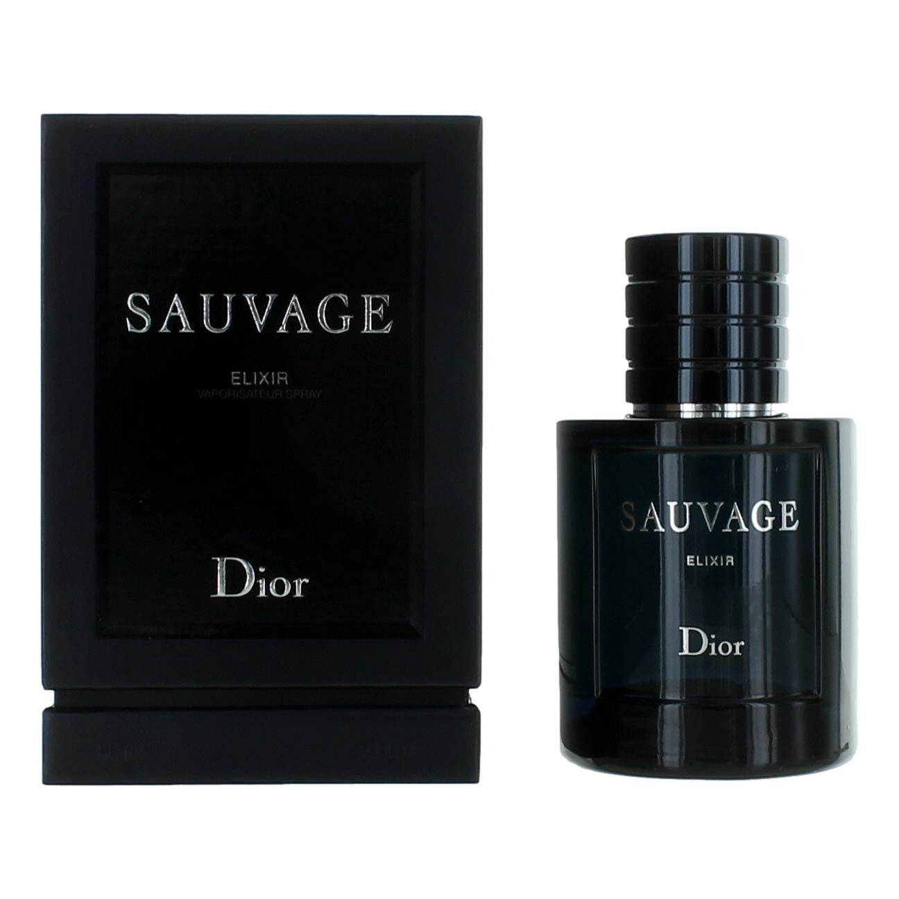Sauvage Elixir spray for men, black glass bottle with cap and matching box