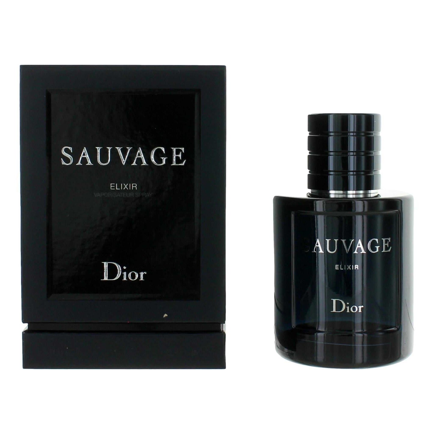 Men's Sauvage Elixir spray perfume, black glass bottle with cap and Dior box