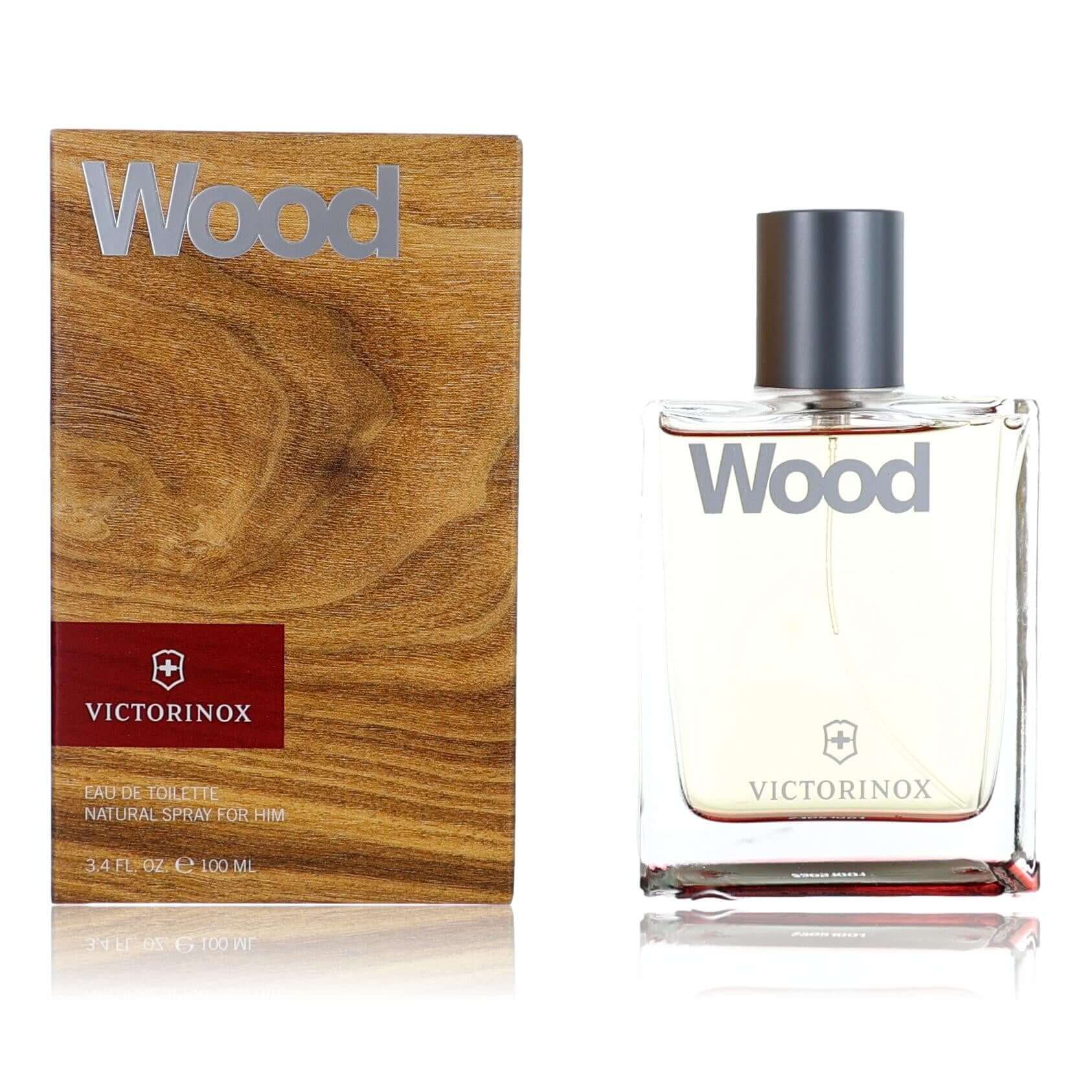 Wood by Victorinox EDT spray for men; wooden-style box and glass bottle, 3.4 oz.