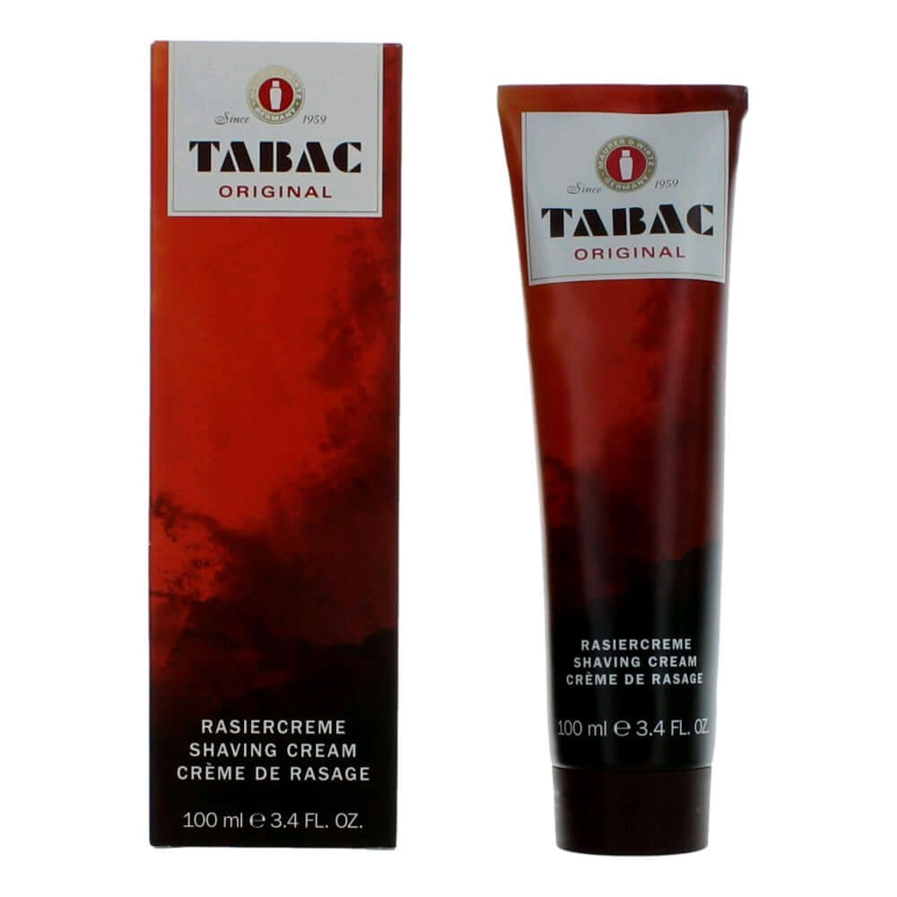 Tabac by Maurer & Wirtz, 3.4 oz Shaving Cream for Men packaging and tube image.