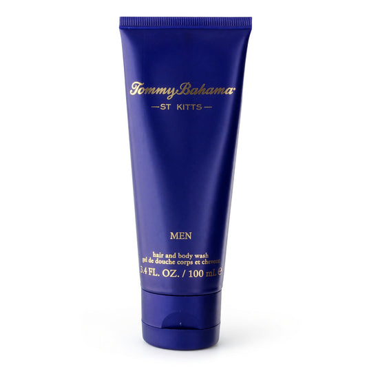Men’s shower gel tube, dark blue with flip-top cap; 3.4 fl oz / 100 ml