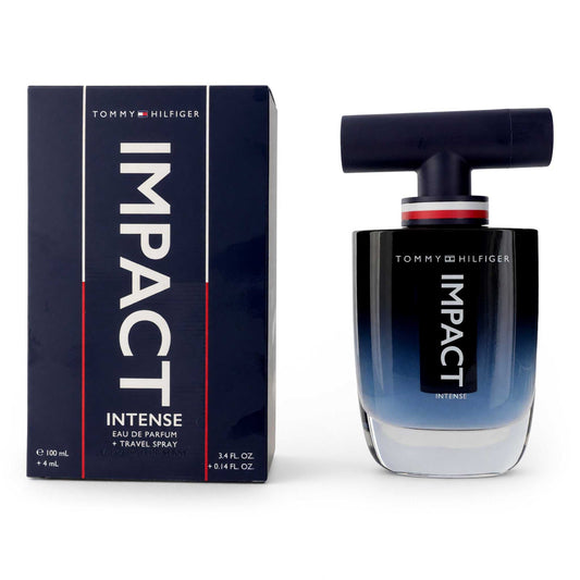 Tommy Hilfiger Impact Intense men's EDP spray bottle, dark blue glass with black nozzle cap