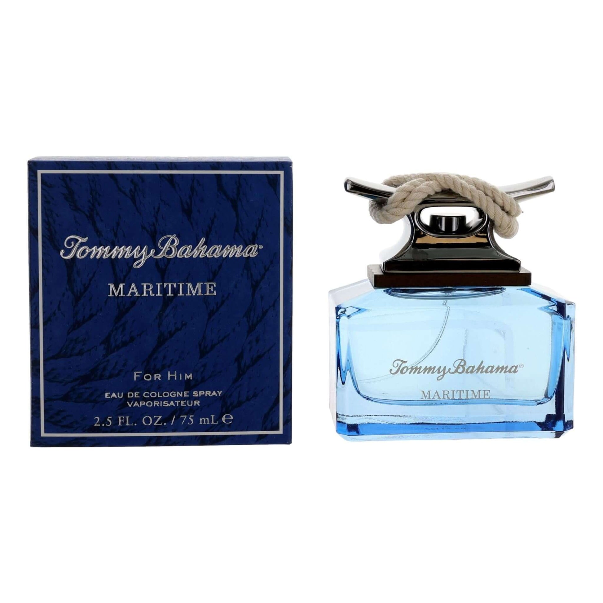 Tommy Bahama Maritime by Tommy Bahama, 2.5oz Eau de Cologne Spray men in blue bottle with box.