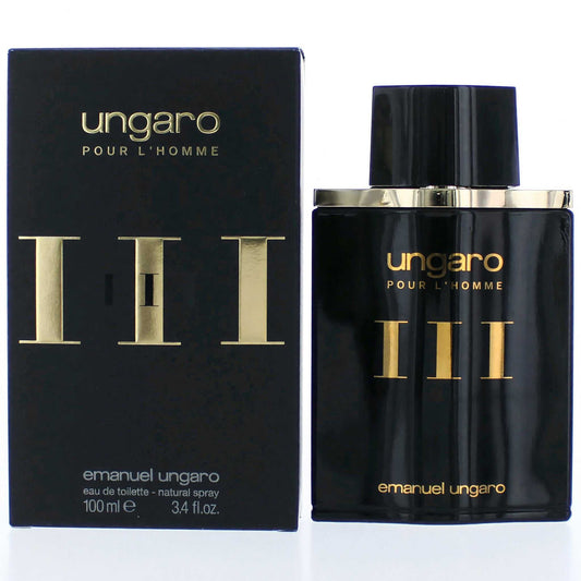 Ungaro Pour L'Homme III men's EDT spray bottle with matching box, black glass