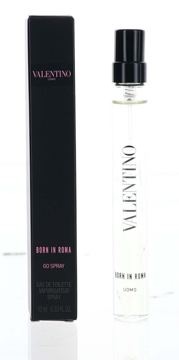 Men's EDT spray in clear glass bottle with black cap, paired with black box