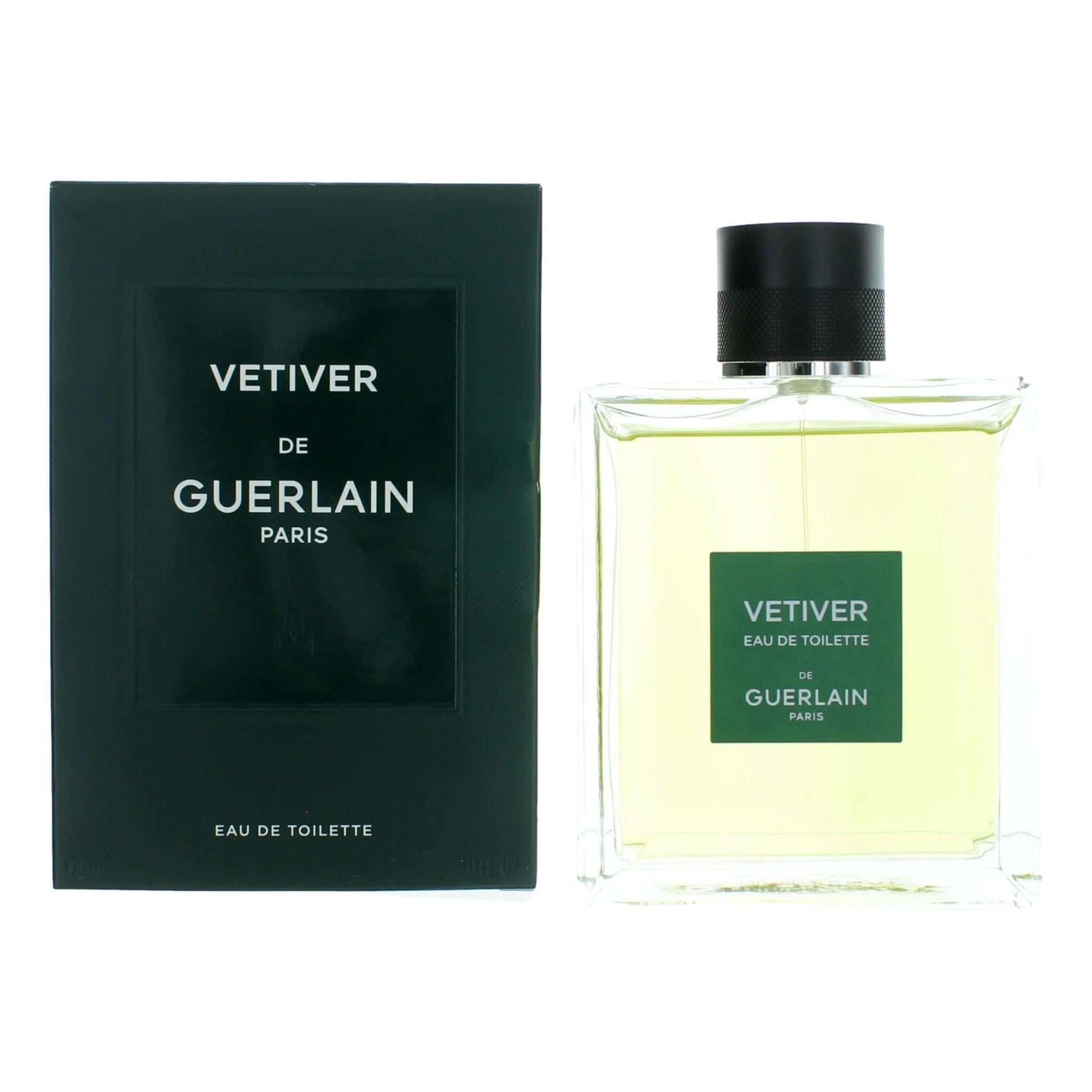 Men's EDT spray perfume bottle with black cap and green label, shown with box