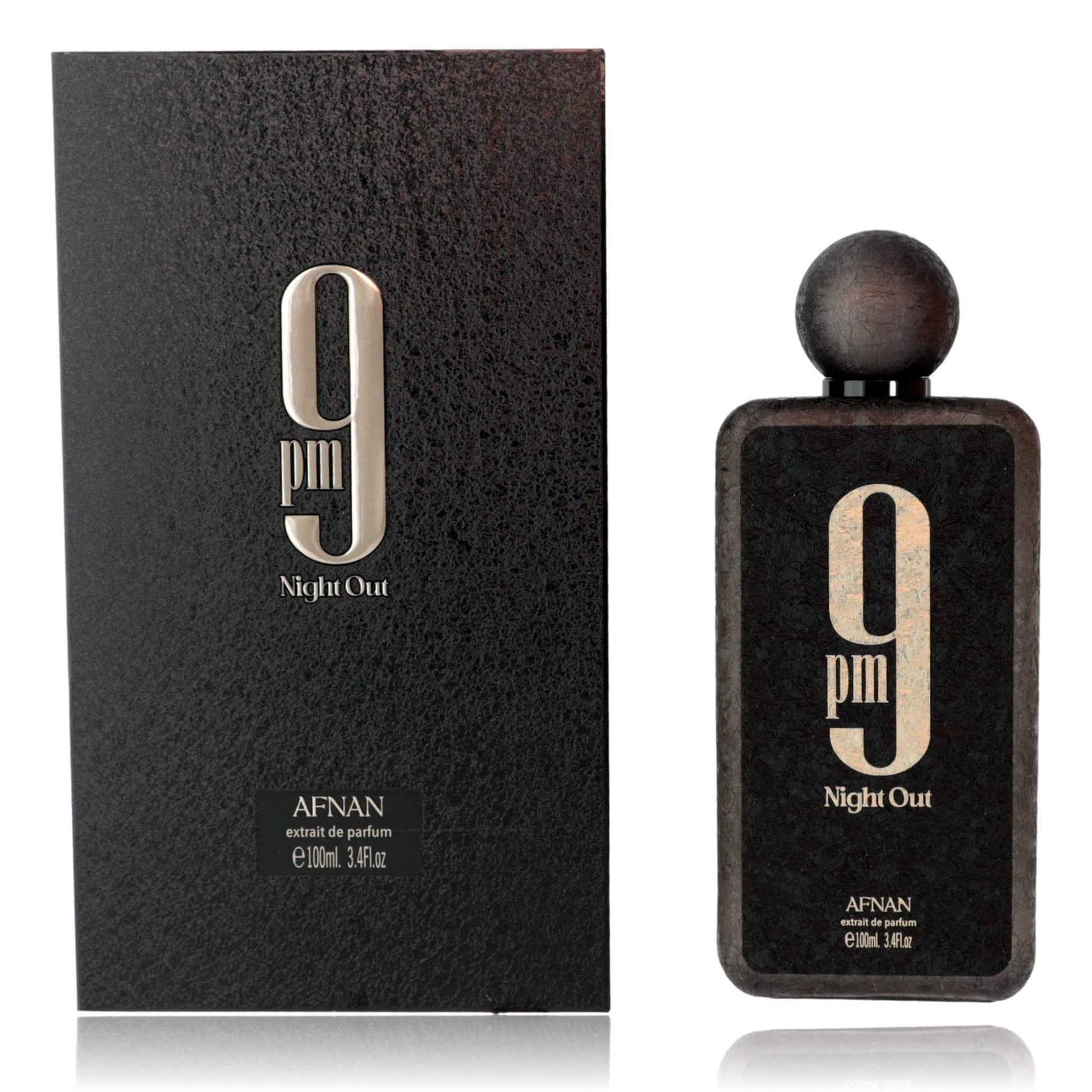 Afnan 9PM Night Out extrait de parfum spray bottle with matching box