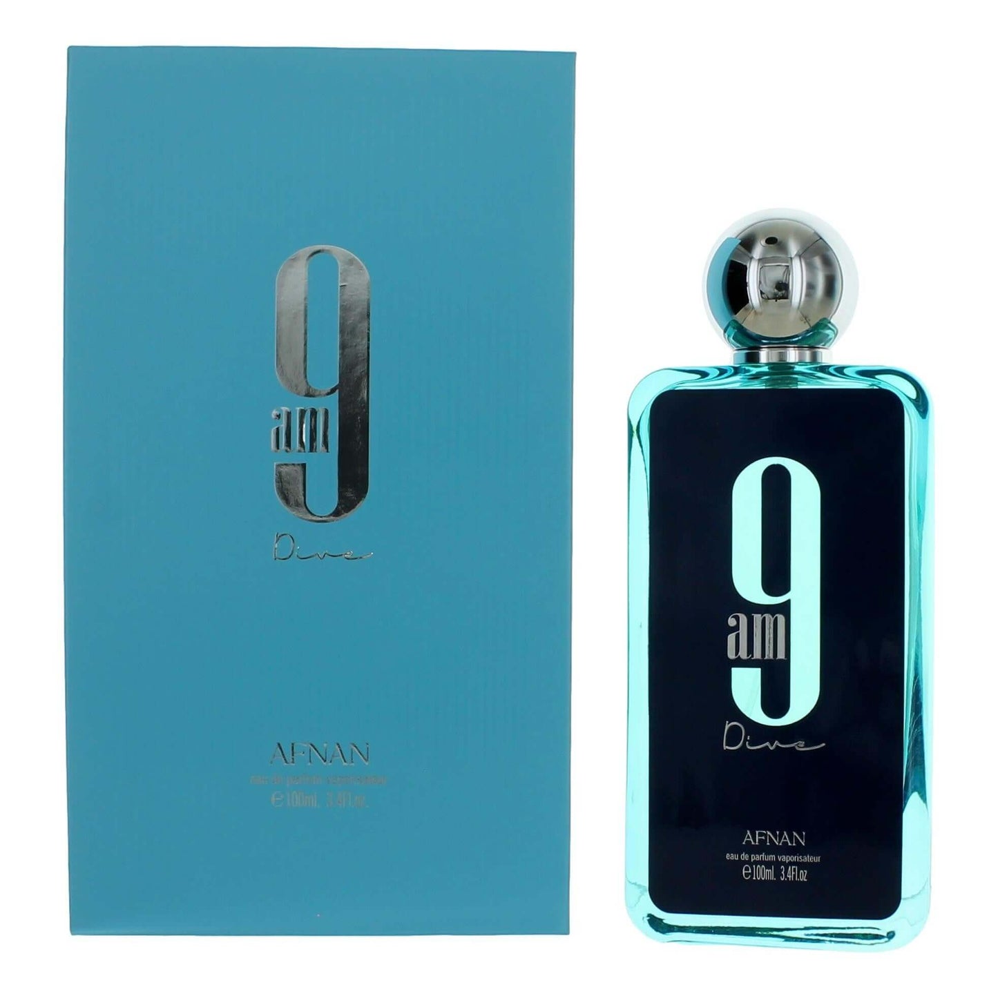 9AM Dive by Afnan, 3.4 oz EDP Spray for Unisex in elegant packaging with a stylish bottle.