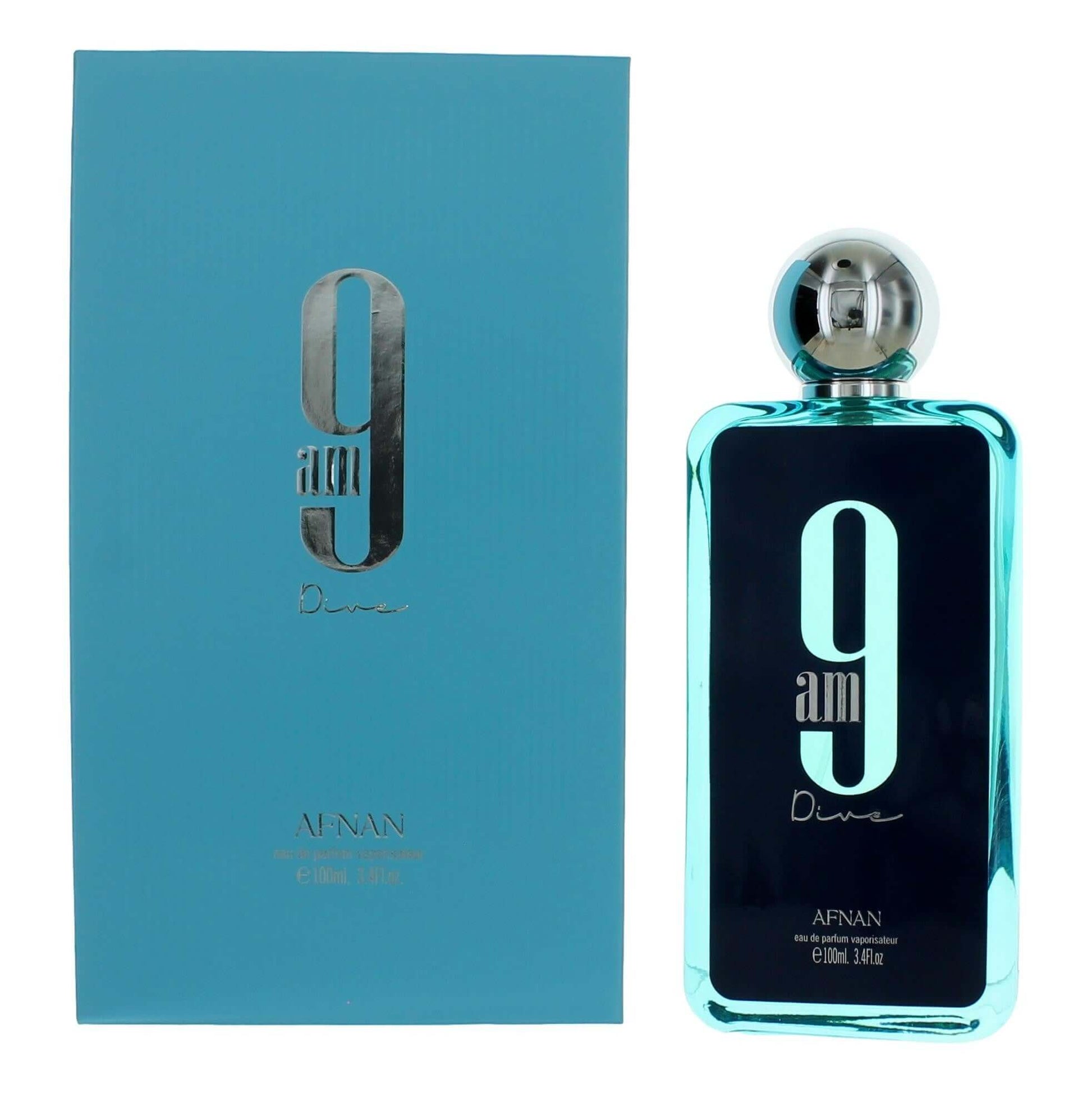 9AM Dive by Afnan, 3.4 oz EDP Spray for Unisex in elegant packaging with a stylish bottle.
