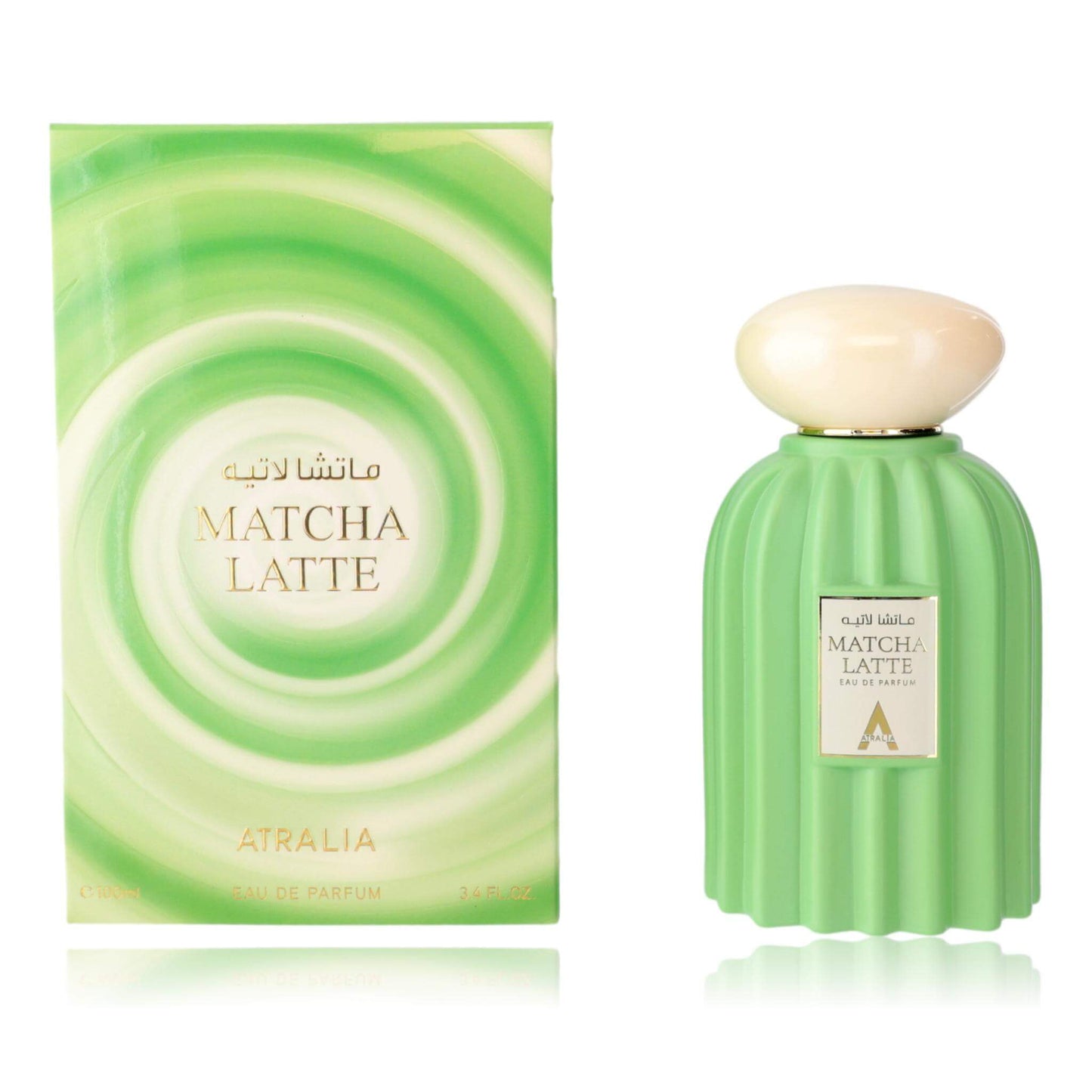 Matcha Latte by Atralia, 3.4 oz EDP Spray for Unisex bottle and packaging displayed.