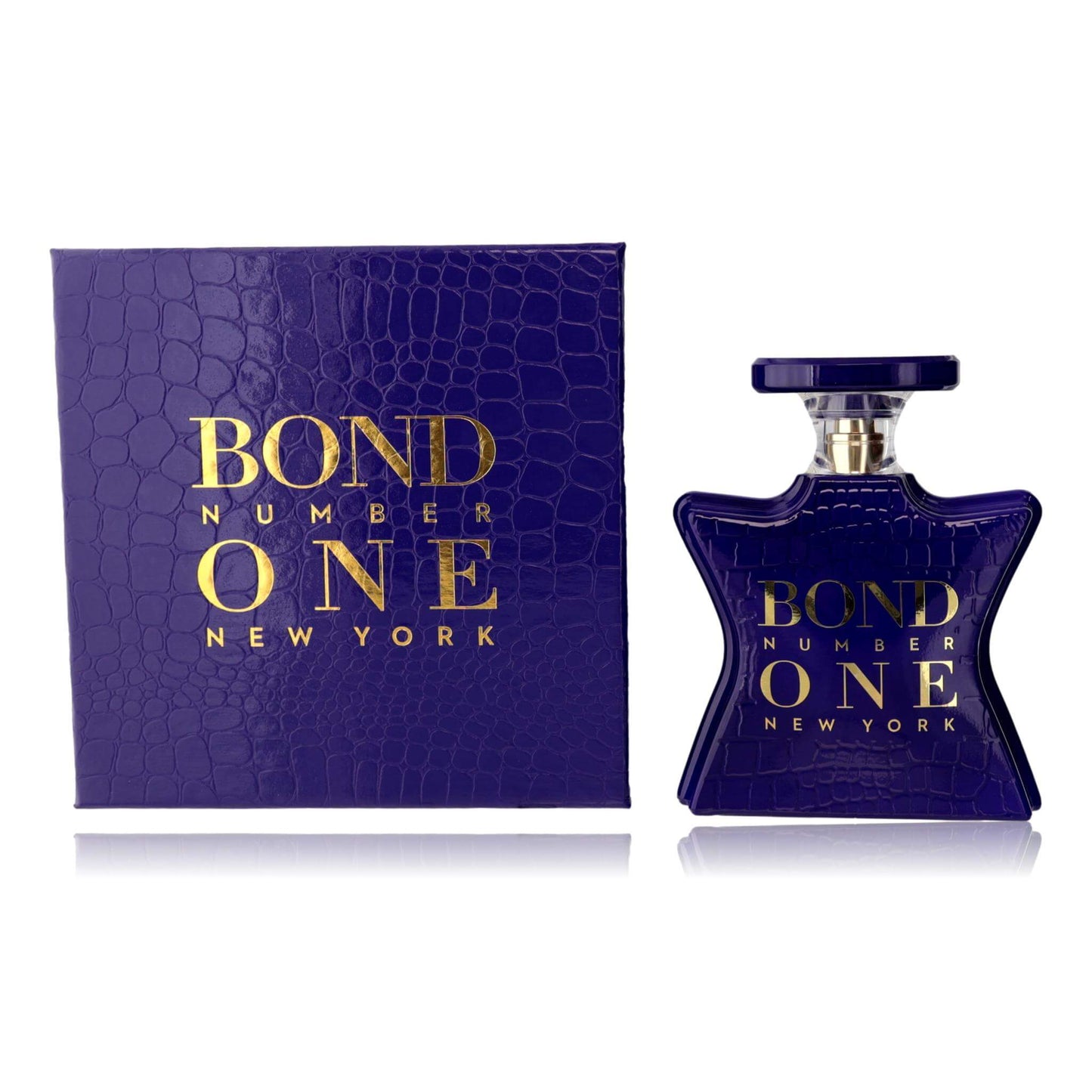 Perfume box and bottle set with gold Bond Number One New York text