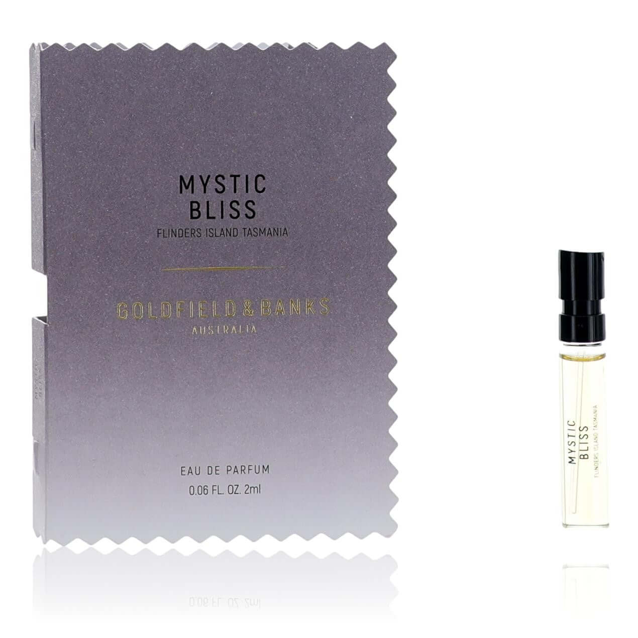 Eau de Parfum sample with dark purple presentation card and small glass vial