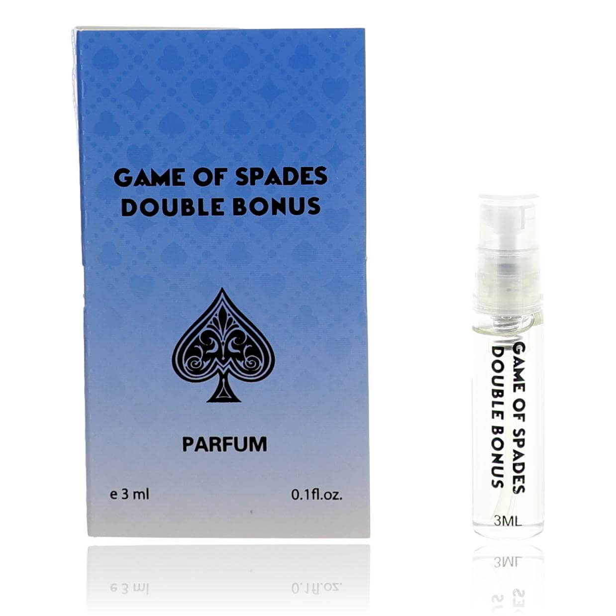 Parfum sample set with blue box and clear roller bottle, 0.1 fl oz