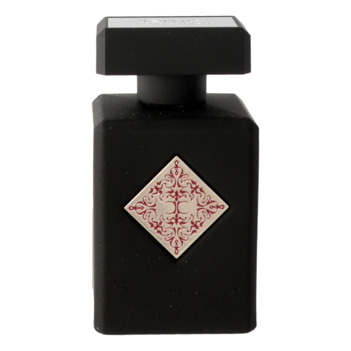 Mystic Experience by Initio perfume spray in a matte black bottle with ornate diamond emblem