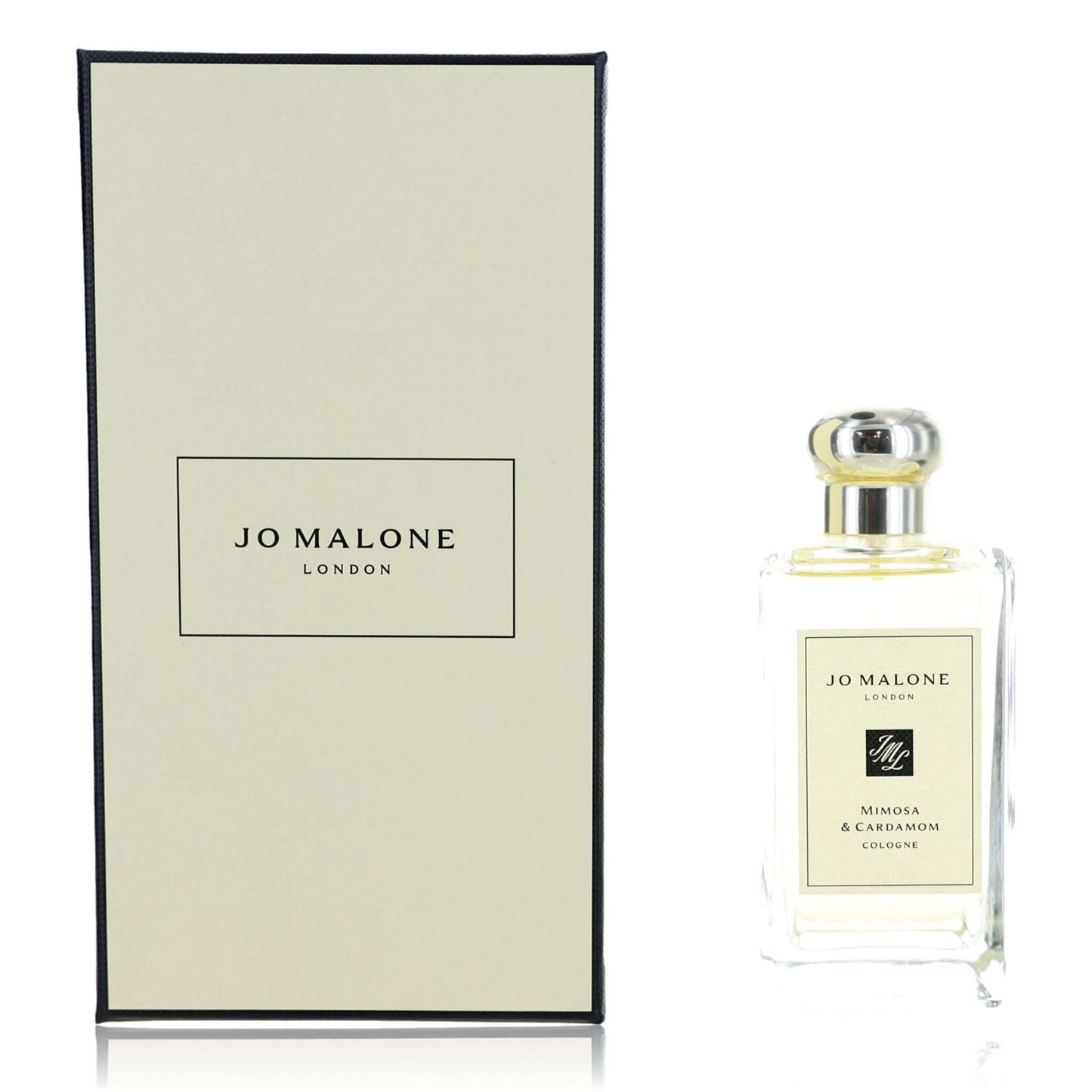 Jo Malone Mimosa & Cardamom cologne spray bottle with gold cap, on box