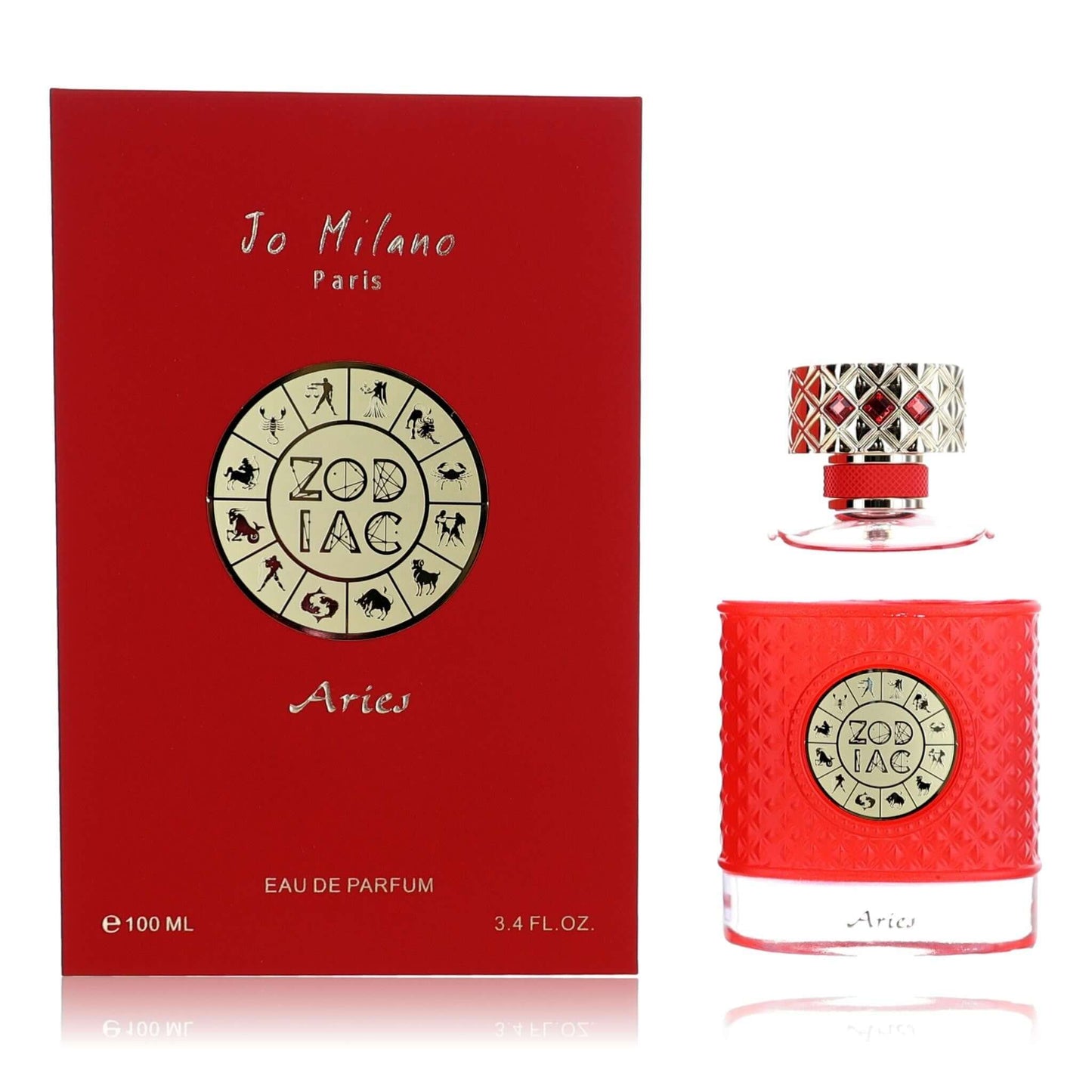 Jo Milano Aries zodiac eau de parfum spray: red bottle with matching box
