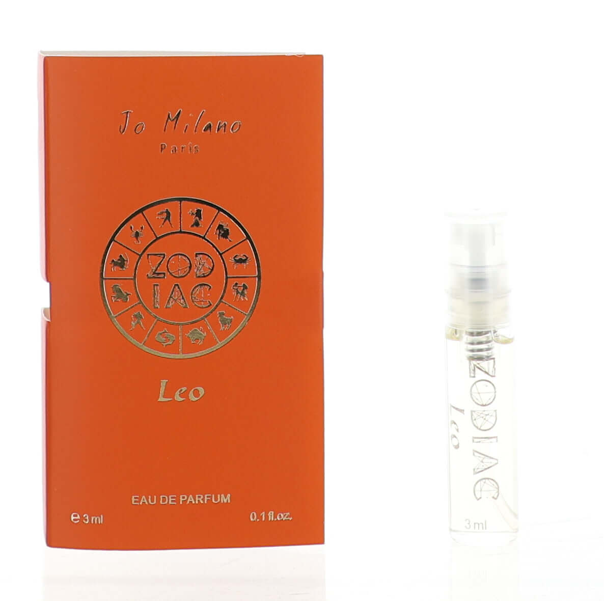 Zodiac Leo EDP spray sample, orange box and clear 3 ml vial