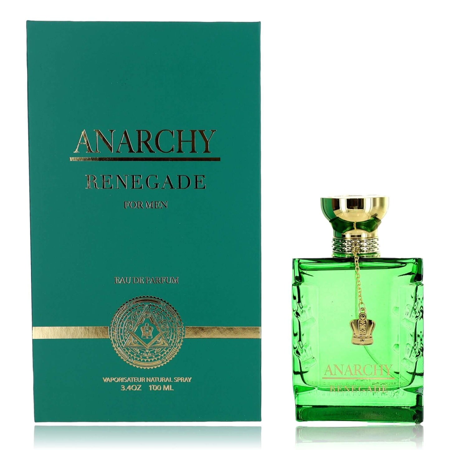 Green perfume spray bottle with gold cap, shown with matching green gift box