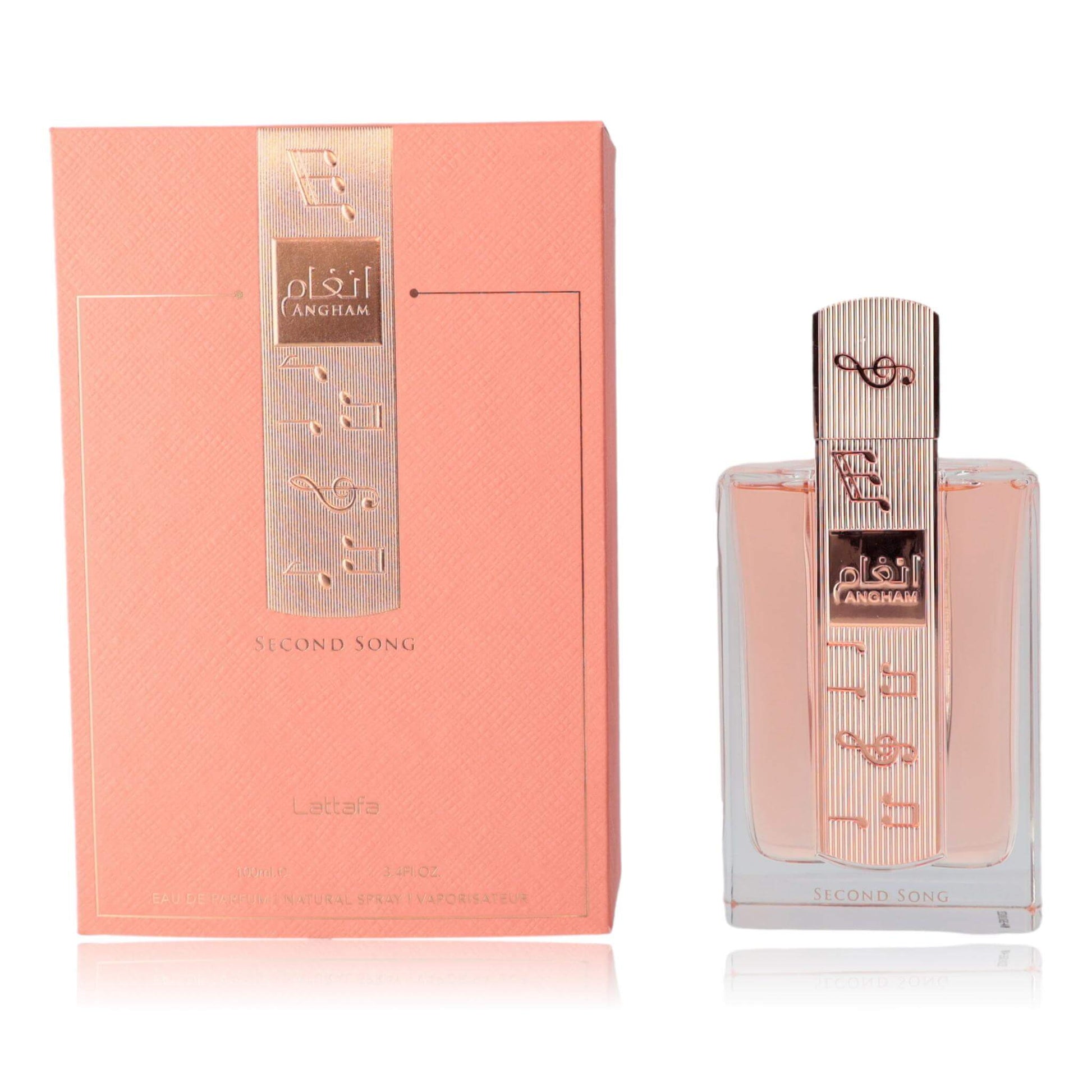 Angham Second Song by Lattafa, 3.4 oz EDP Spray for Unisex in elegant packaging.