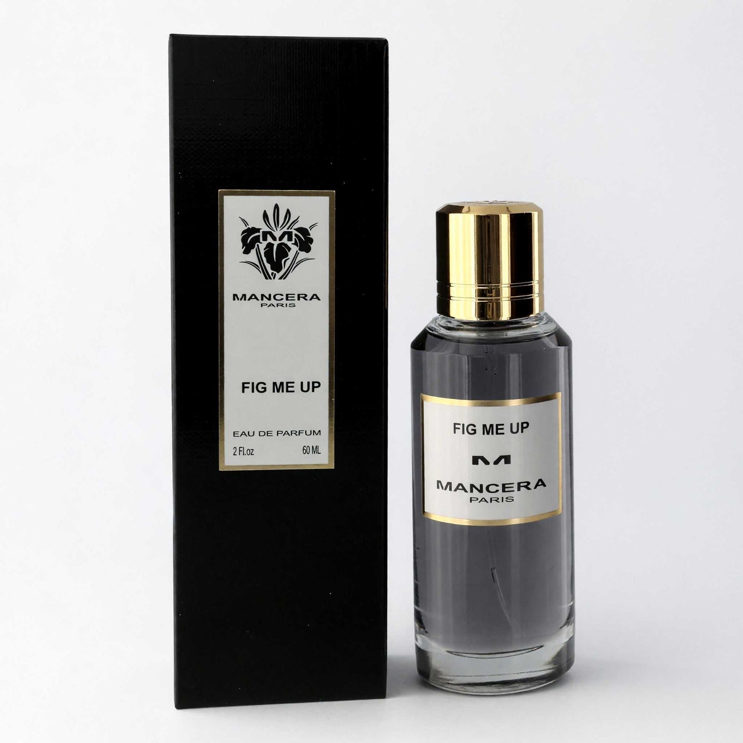Fig Me Up by Mancera eau de parfum set: black box and clear glass bottle, gold cap