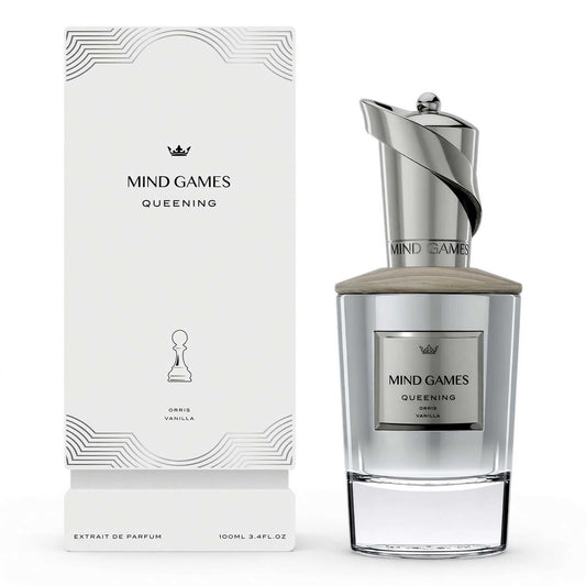 Mind Games Queening extrait de parfum bottle with silver box, 3.4 oz