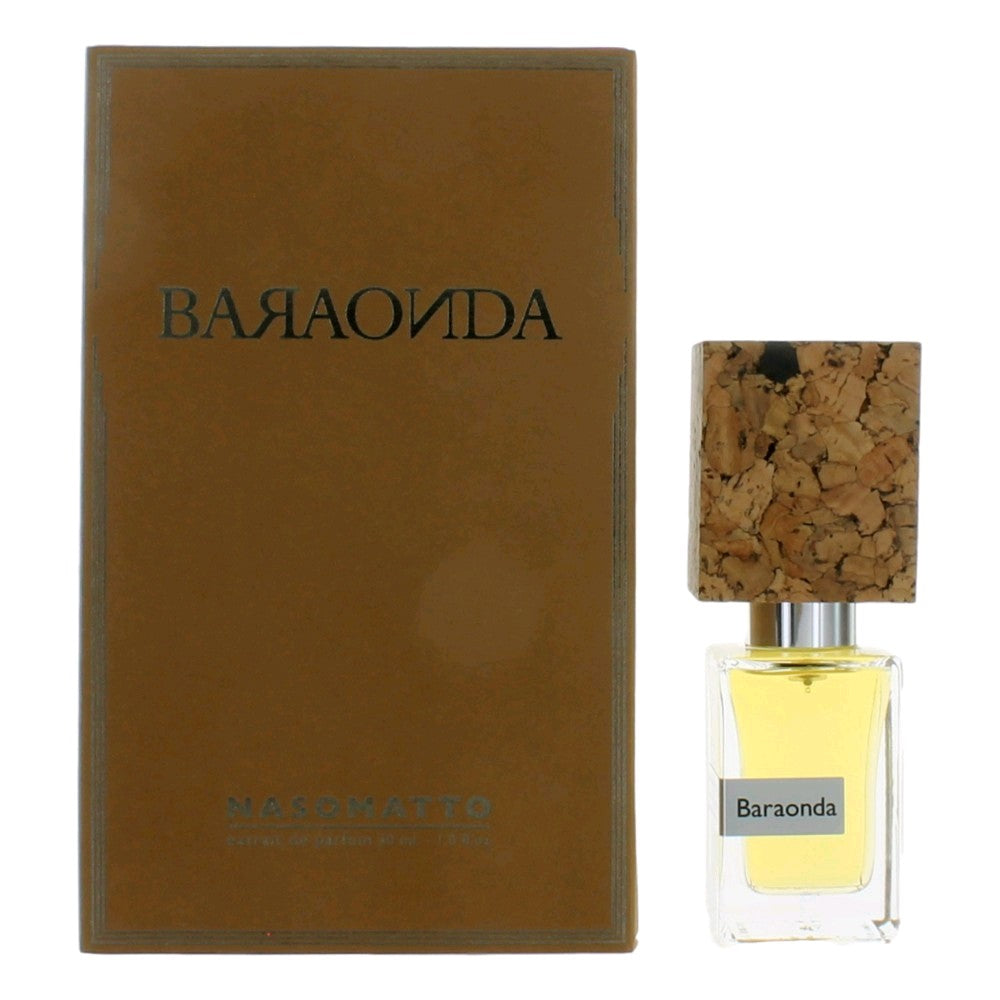 Baraonda by Nasomatto perfume extract spray, clear glass bottle and brown box
