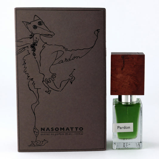 Pardon extrait parfum spray: green bottle and brown gift box
