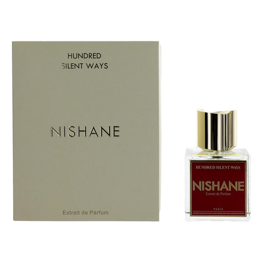 NISHANE Extrait de Parfum spray bottle with gold cap and red label, shown with box