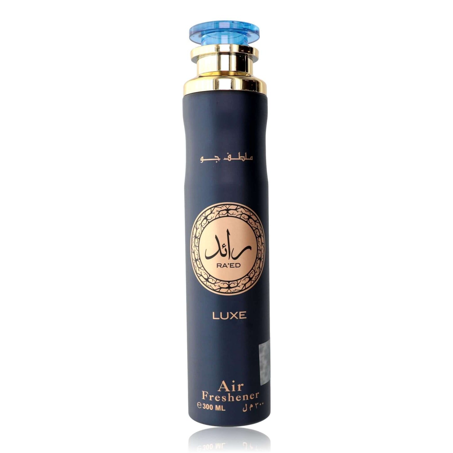 Ra'ed Luxe by Lattafa air freshener bottle, dark blue with gold cap and label
