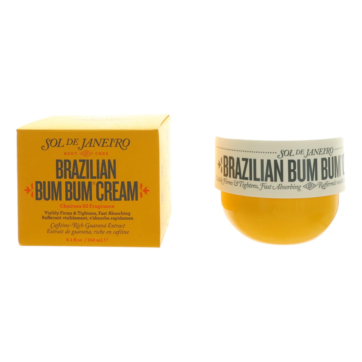 Body cream jar and box by Sol De Janeiro, Brazilian Bum Bum Cream