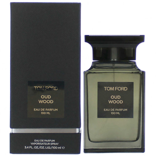 Oud Wood eau de parfum spray bottle with black cap and matching box, 3.4 fl oz