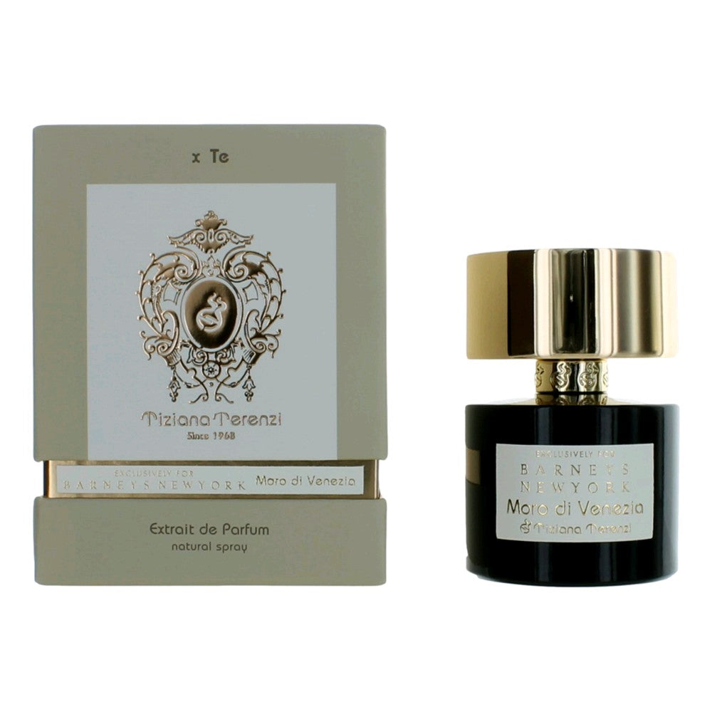 Moro di Venezia extrait de parfum spray bottle with gold cap and dark glass